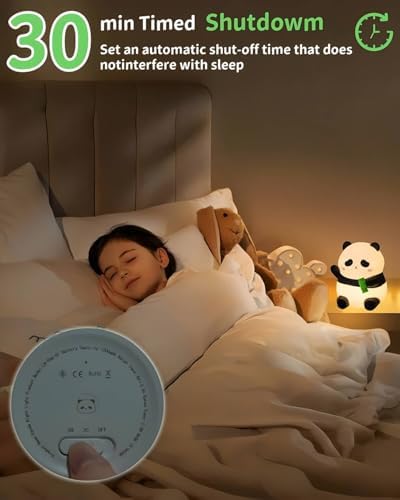 Panda Night Light for Kids, Cute Squishy Silicone Panda Lamp, 50-Hour Rechargeable Bedside Nursery Light with Tap Control, 2 Brightness Levels, 30-Min Auto-Off Timer, Gift for Toddlers