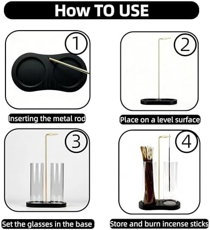 Glass Incense Holder, Black Incense Sticks Burner Holder with Storage,Hang Upside Down Incense Holder for Sticks with Ash Catcher for Meditation Yoga Spa Room (Black)