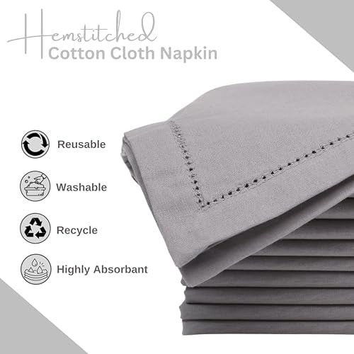 Lightnpro Hemstitched Cloth Dinner Napkins, 18x18 Inch, Ash Grey