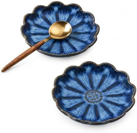 Set of 2 Ceramic Coffee Spoon Rest for Coffee Bar, Cute Cooking Spoon Holder for Stove Top Kitchen Counter, Starry Blue