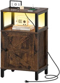 Yoobure Farmhouse Nightstand with Charging Station, Night Stand Barn Door