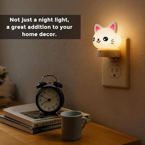 L LOHAS LED Plug in Night Light for Kids, 2-Pack 3D Cute Cat Night Lights