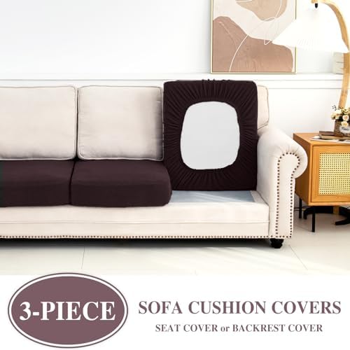 LA MEACK Couch Cushion Covers Seat Cushion Cover Stretch Couch Cover Separate Sectional Sofa Slipcovers Furniture Protector(3 Pieces for Seat or Sofa Backrest, Brown)