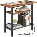 HOOBRO Side Table with Charging Station for Small Spaces, Rustic Brown