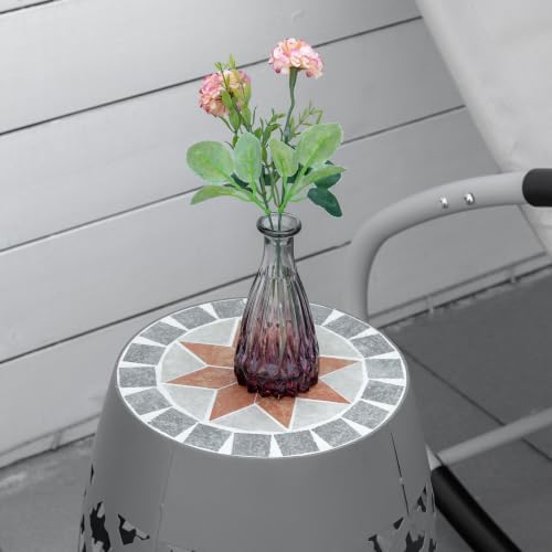 Outsunny Decorative Outdoor Stool, 12" Round Patio Side Table, Mosaic Gray