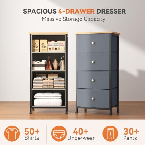 Sweetcrispy Dresser for Bedroom, 4 Drawer Storage Cabinet, Tall Nightstand