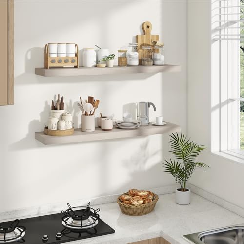 Dreamland 40 Inches Wall Mounted Wood Floating Shelves, Grey, 2 Pack