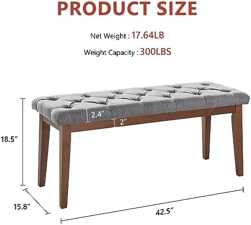 kinmars Tufted Entryway Bench for Bedroom End of Bed, 42.5", Grey
