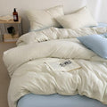 Cottagecore Ivory Striped Duvet Cover Queen Vintage Textured Bedding 3Pcs