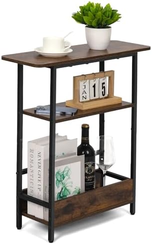 Narrow Side Table for Small Spaces, 3-Tier End Table with Storage Shelf