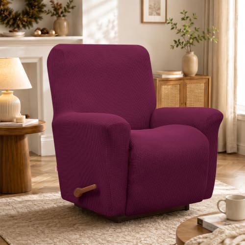 KEKUOU Recliner Chair Covers, 1-Piece Lazy Boy Recliner Covers, Wine