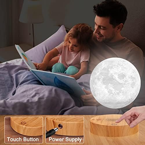 Levitating Moon Lamp, Floating 3D Moon Light Spinning 3 Colors LED Moon Magnetic Levitation Night Lights for Room Office Decoration Cool Gifts