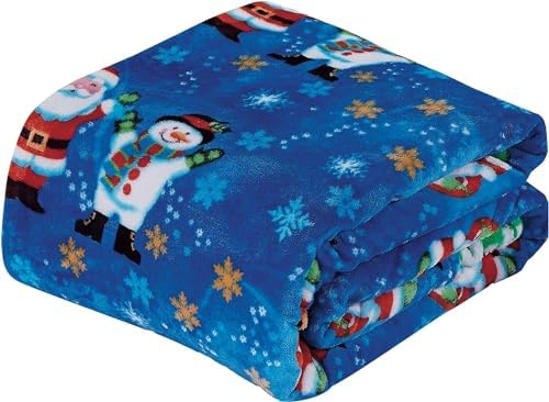 Elegant Comfort Lightweight Printed Throw Blanket- All Season, Ultra Soft, Cozy and Plush- Decorative Throw Blankets, Perfect for Lounging, 50 x 60 inches, Blue SantaSnowman, Throw Blanket