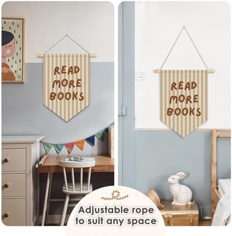 Classroom Reading Nook Decor, Read More Books Pennant Flag for Reading Corner Classroom Library 15x11 Inch - Brown
