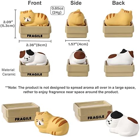 Stone Diffuser Cat in a Box [ Designed in Japan] Non Electric Passive Diffuser for Essential Oil, Aromatherapy, and Cat Lovers (Ceramic/Clay) (Black and White Mixed)