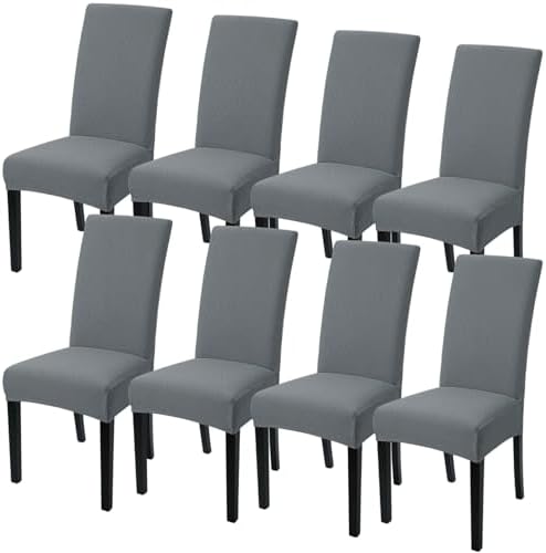 SearchI Dining Room Chair Covers Set of 8, Stretch Jacquard Parsons Chair Slipcovers Removable Washable Kitchen Chair Protector Cover for Dining Room, Hotel, Ceremony (Gray Rhombus)