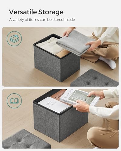 SONGMICS Small Folding Storage Ottoman, 15.8 x 12.2 x 12.2 Inches