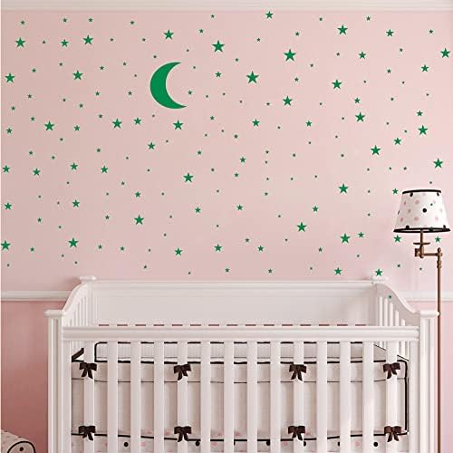 Moon and Stars Wall Decal Vinyl Sticker for Kids Boy Girls Baby Room Decoration Good Night Nursery Wall Decor Home House Bedroom Design YMX16 (Green)