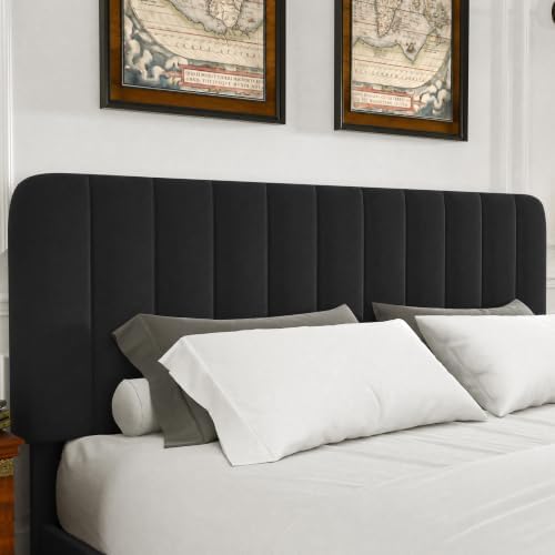 VECELO Queen Size Upholstered Bed Frame with 4 Drawers and Headboard, Velvet Platform Storage Bedframe, Wooden Slats Support, No Box Spring Needed,Black