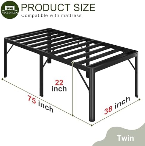 22 Inch High Twin Bed Frames with Rounded Corner Legs Heavy Duty