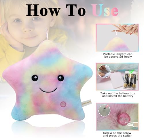 LED Night Light Up Star Pillow for Kids Plushies Boys Little Girls Room Decor Adults Children Birthday, Cute Stuffed Animals,Glow in Dark Plush Toy Couch Throw Pillows Colorful