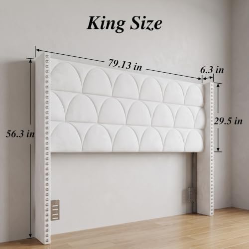 Velvet Upholstered Wingback Headboard, King, Cream