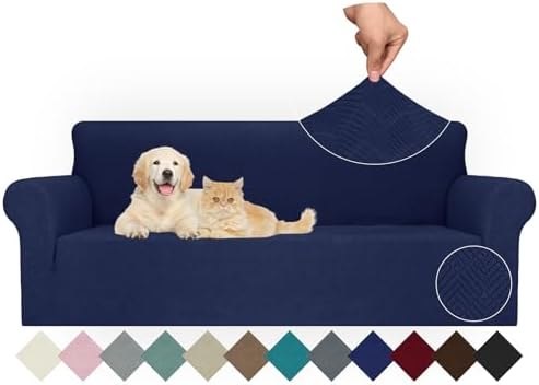 JIVINER Stretch Oversized Sofa Covers 1 Piece 4 Seater Couch Covers Jacquard Universal Sofa Slipcovers for Extra Large Funiture Protector for Kids, Pets (Navy Blue, XL Sofa)