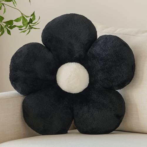 Zlgkjk Flower Pillow, Decorative Throw Pillows with Soft Plush for Couch Bed, Cute Daisy Pillow Cushion Home Decor Floral Throw Pillow (Black, 19.6 Inches)