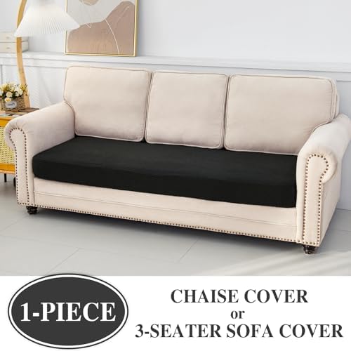LA MEACK Couch Cushion Cover Chaise Lounge Cover Washable Separate Seat Chaise Couch Cover Stretch Sectional Sofa Slipcover(1 Piece for Chaise or Sofa 3-Seater, Black)
