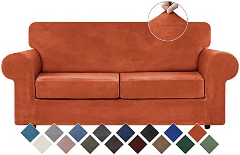 WEERRW Velvet Stretch 3 Pieces Couch Cover for Sofa Washable, Pumpkin