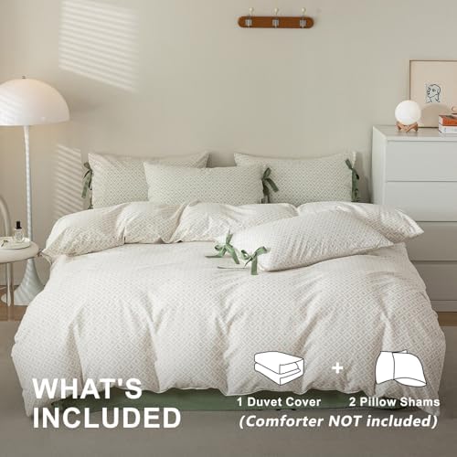 Red Blooming Duvet Cover Set Twin,Green Plaid Grid Duvet Cover with 2 Bowknot Pillowcases 100% Cotton Chic Garden Style Bedding Set for Girls Women Without Comforter