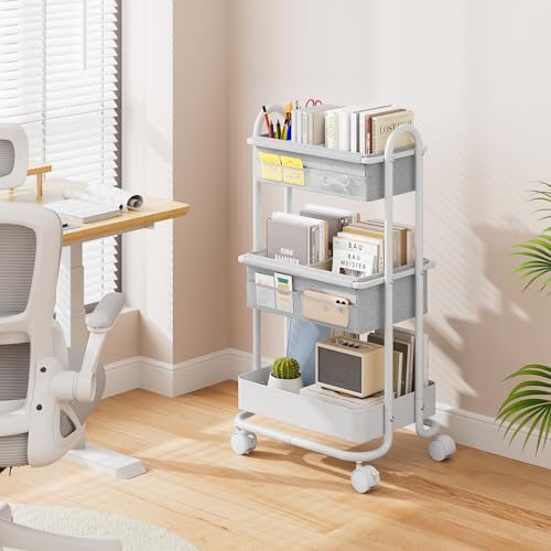 Baby Diaper Caddy Organizer Cart - 3 Tier Rolling Cart, Light Gray