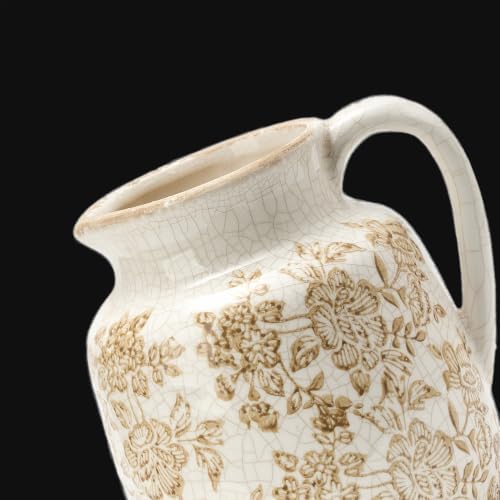 Ceramic Vintage Vase, Utensil Holder, Brown Decorative Flower Vase Chinoiserie Decor Rustic Farmhouse Retro Floral Vases for Table Bookshelf Mantel Kitchen Living Room Office - 6.7” Brown 016