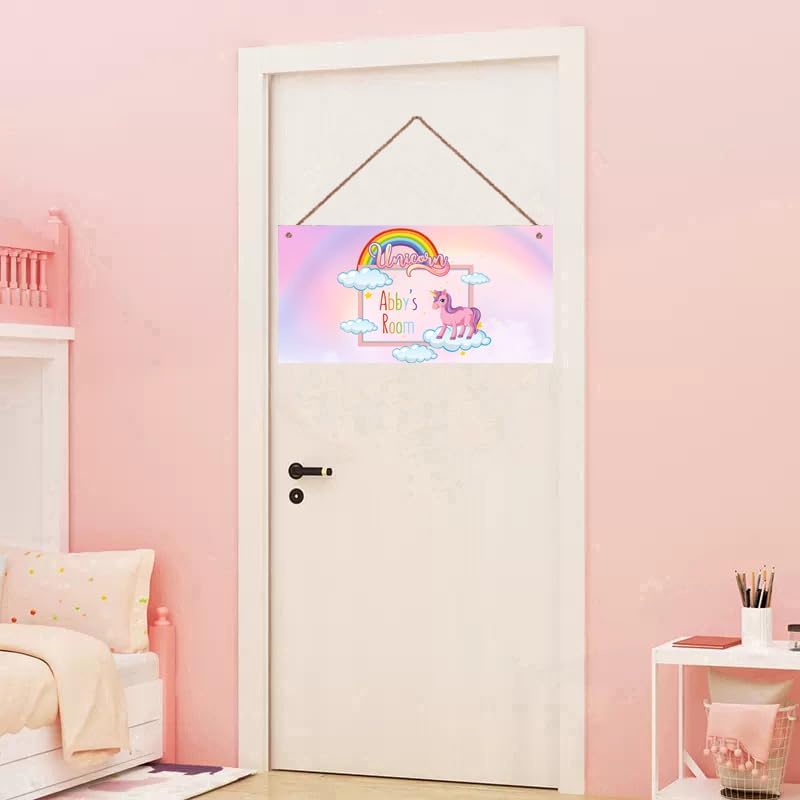 Personalized Sign Cute Magic Unicorn Sign For Kids Room Custom Name Fantasy Door Wall Decor For Little Man Cave Floral Nursery Art Plate For Girls Room Boys Bedroom
