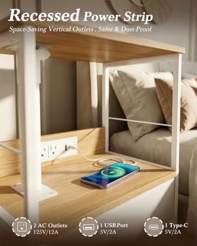 Faesun Night Stand with Charging Station & Swivel Top, Oak White