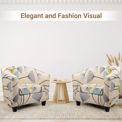 Barrel Chair Slipcovers, 1-Piece Beige/Grey Club Chair Covers Slipcover 2 Pack, Removable Couch Furniture Protector Round Soft Armchair Sofa Cover for Bar Living Room Bedroom Hotel Counter