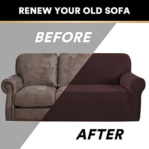 PrinceDeco Couch Covers for 3 Cushion Couch Sofa Pet Friendly Extra Large Couch Cover for Oversized Sofa Washable Furniture Protector Fitted Sofa Slipcovers Stay in Place(XL Sofa, Brown)
