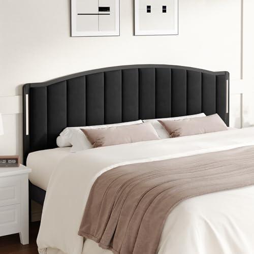 Upholstered Tufting Headboard for King Size Bed with Lights, Black