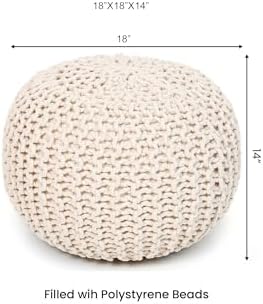 · REDEARTH · Round Pouf Ottoman - Hand Knitted Boho Poof Footrest - Ivory