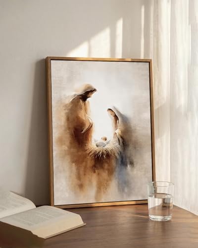 Framed Christian Wall Art Holy Family Nativity Canvas Print 12x16 Inch