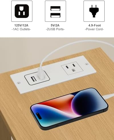 TUTOTAK Narrow Side Table, 2-Tier Small End Table with Charging Station
