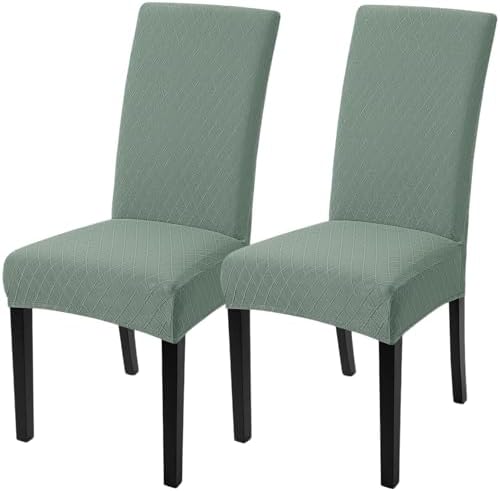 SearchI Dining Room Chair Covers Set of 2, Stretch Jacquard Parsons Chair Slipcovers Removable Washable Kitchen Chair Protector Cover for Dining Room, Hotel, Ceremony (Sage Green Rhombus)