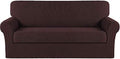 Turquoize Stretch Sofa Slipcover 2 Pieces Sofa Cover Couch Cover for 3 Cushion Couch Washable Furniture Protector Covers with Elastic Bottom Feature Thick Jacquard Fabric (Sofa, Brown)
