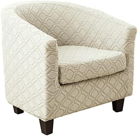 MIFXIN 2 Piece Stretch Jacquard Tub Chair Cover with Cushion Cover Soft Removable Club Chair Slipcovers Armchair Sofa Couch Furniture Protector for Living Room Counter Bar Cafe (Beige)