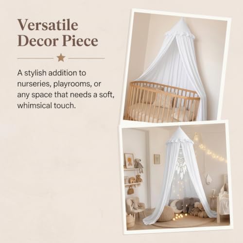 Bed Canopy for Girls, Princess Crib Canopy for Nursery, Dreamy Soft Hanging Canopy for Toddler Bed, Twin & Full Size, Kids Bed Canopy for Girls Room Decor & Reading Nook, White