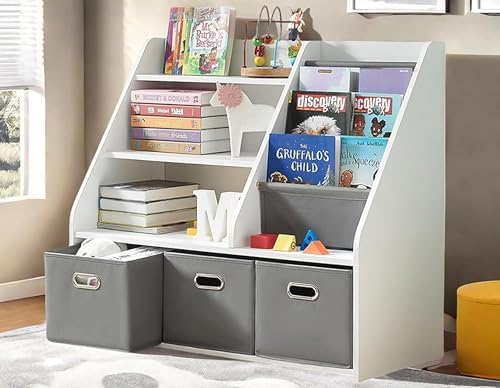 Kids Bookshelf and Toy Storage Drawers & Side Sling Book Rack