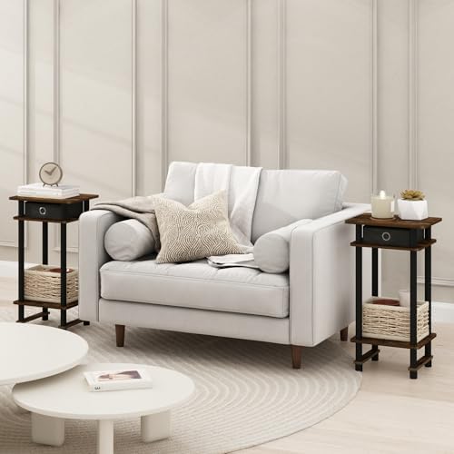Furinno Modern Toolless 3-Tier Compact Side Table Set of 2, Amber Oak