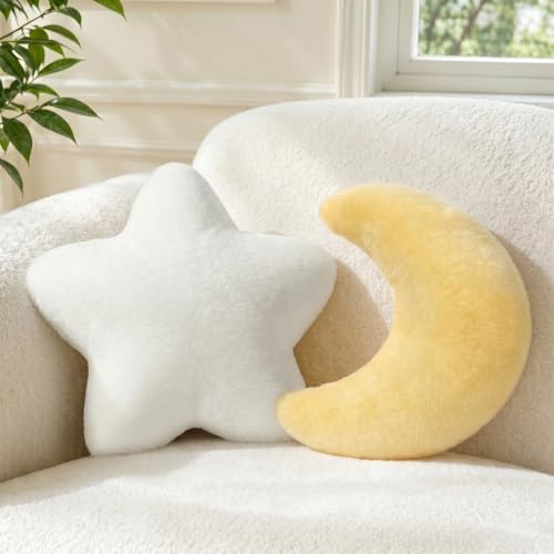 2PCS Moon Star Pillow Set, Cute Decorative Throw Pillows for Bed Couch