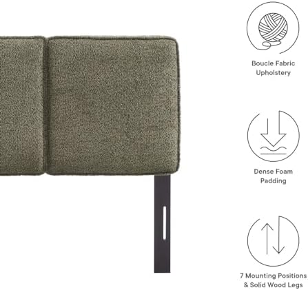 Modway Lindee Twin Size Upholstered Headboard with Sage Boucle Fabric - Pillow Style Headboard for Kid's Room or College Dorm - Fabric Twin Headboard with Adjustable Mounting Positions