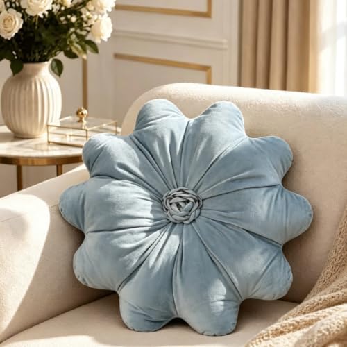 Flower Shaped Decorative Throw Pillow, 15.7" Round Flower Cushion -Blue